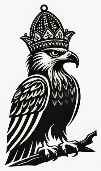 The Luxeomo crest — African Crowned Eagle wearing a Benin coral crown
